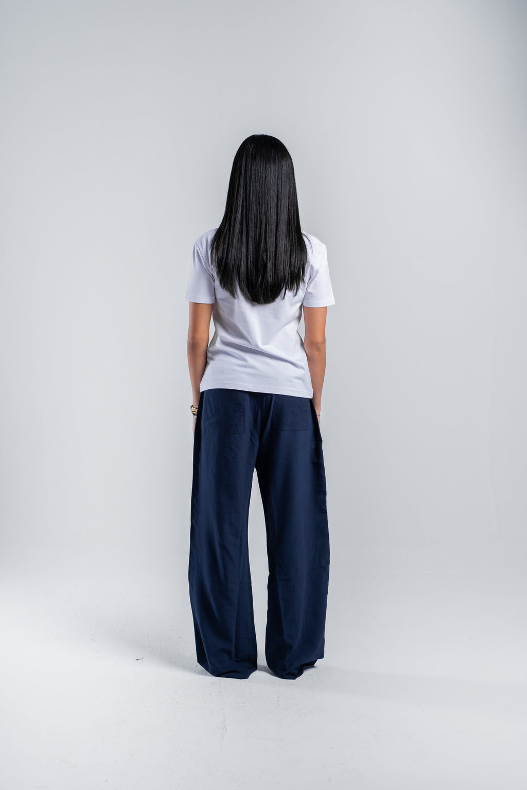 Women Crinkle Trousers in Navy Blue