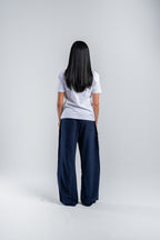 Women Crinkle Trousers in Navy Blue