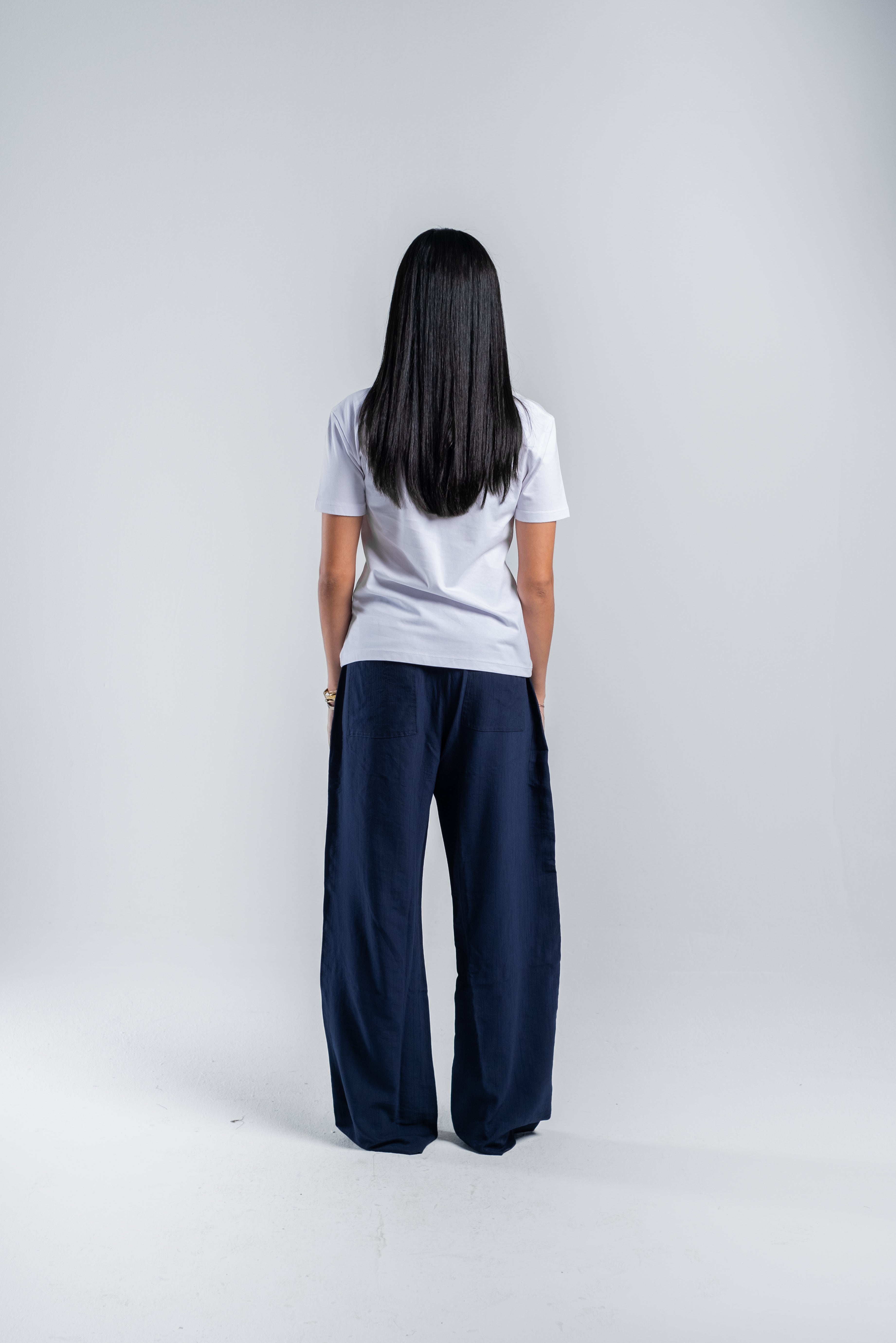 Women Crinkle Trousers in Navy Blue