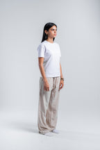 Women Crinkle Trousers in Beige