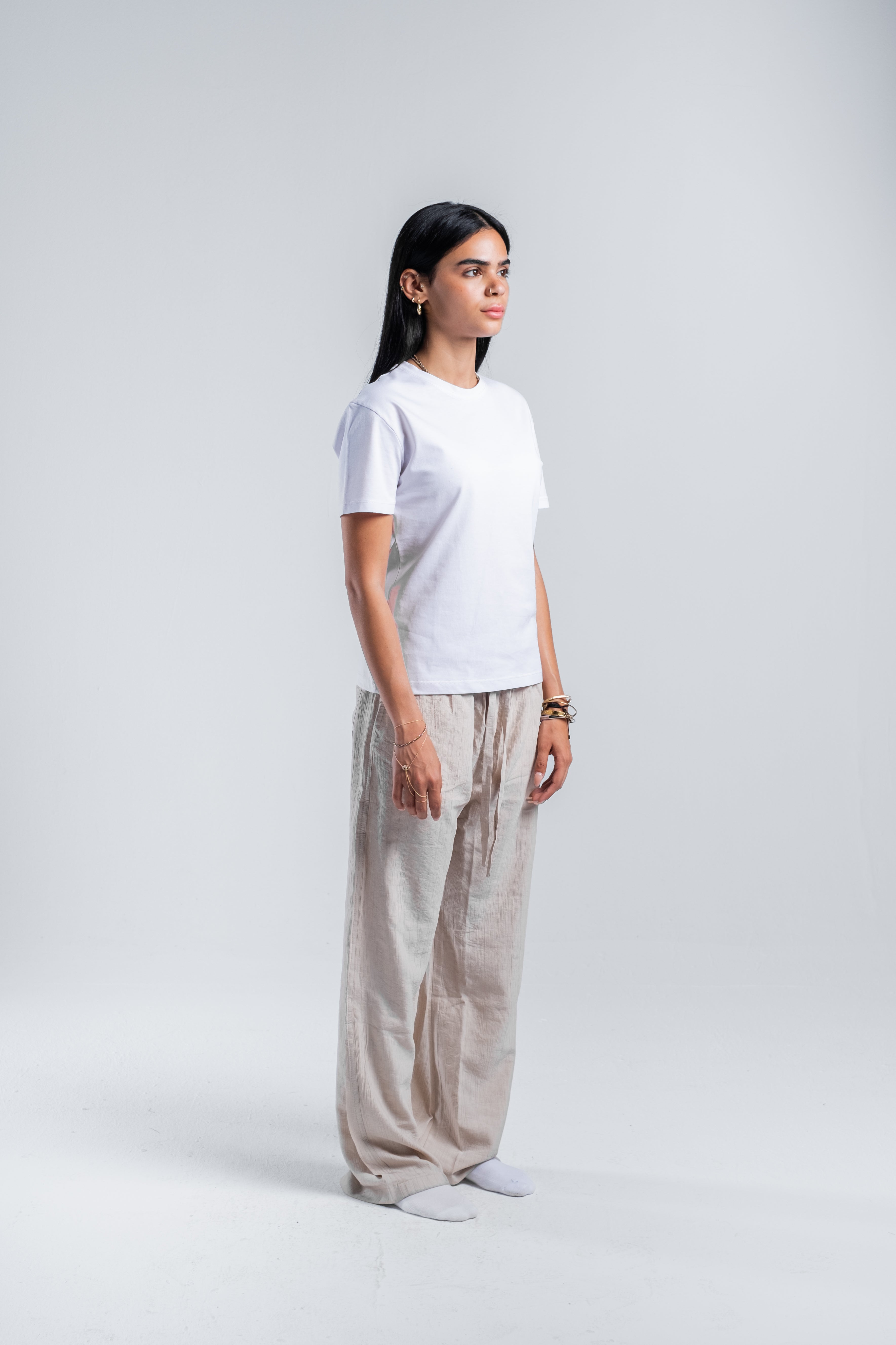 Women Crinkle Trousers in Beige