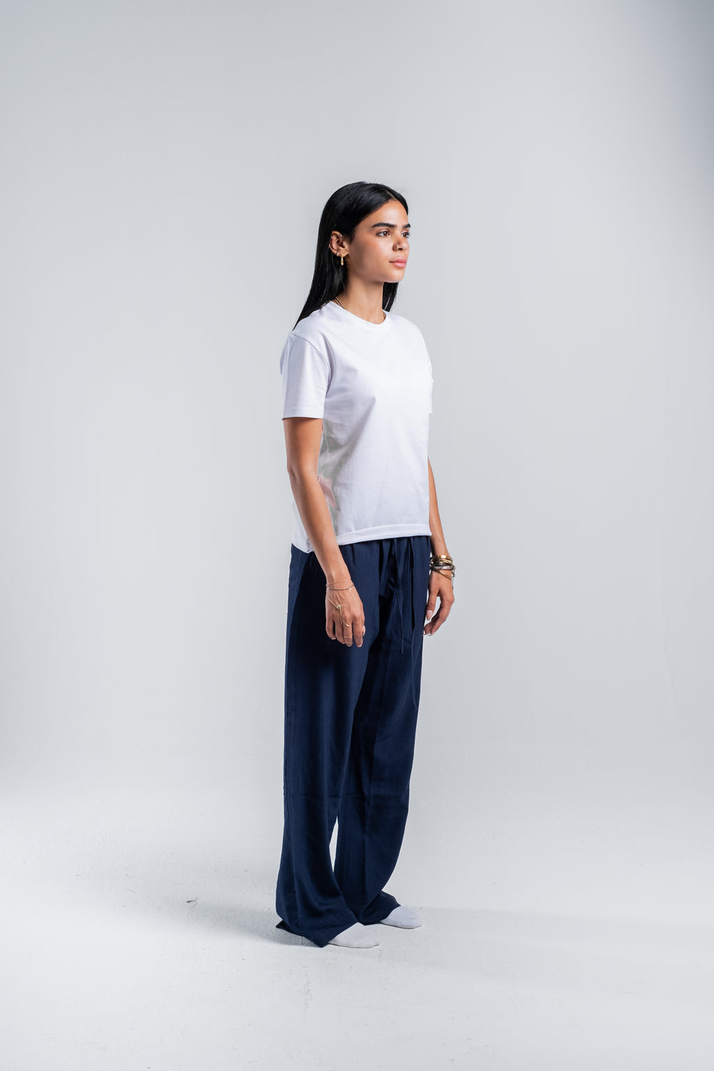Women Crinkle Trousers in Navy Blue