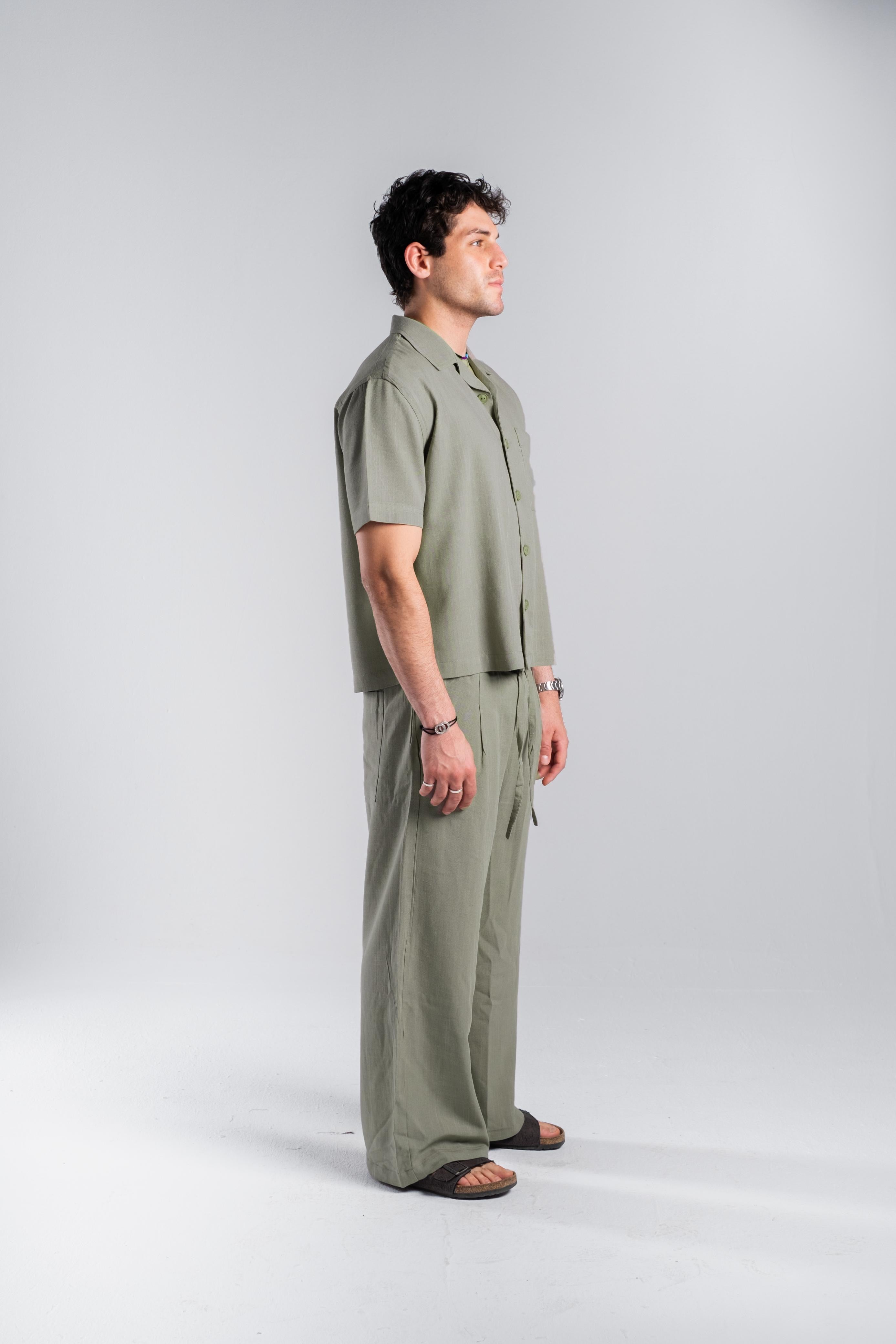 Olive Linen Boxy Shirt