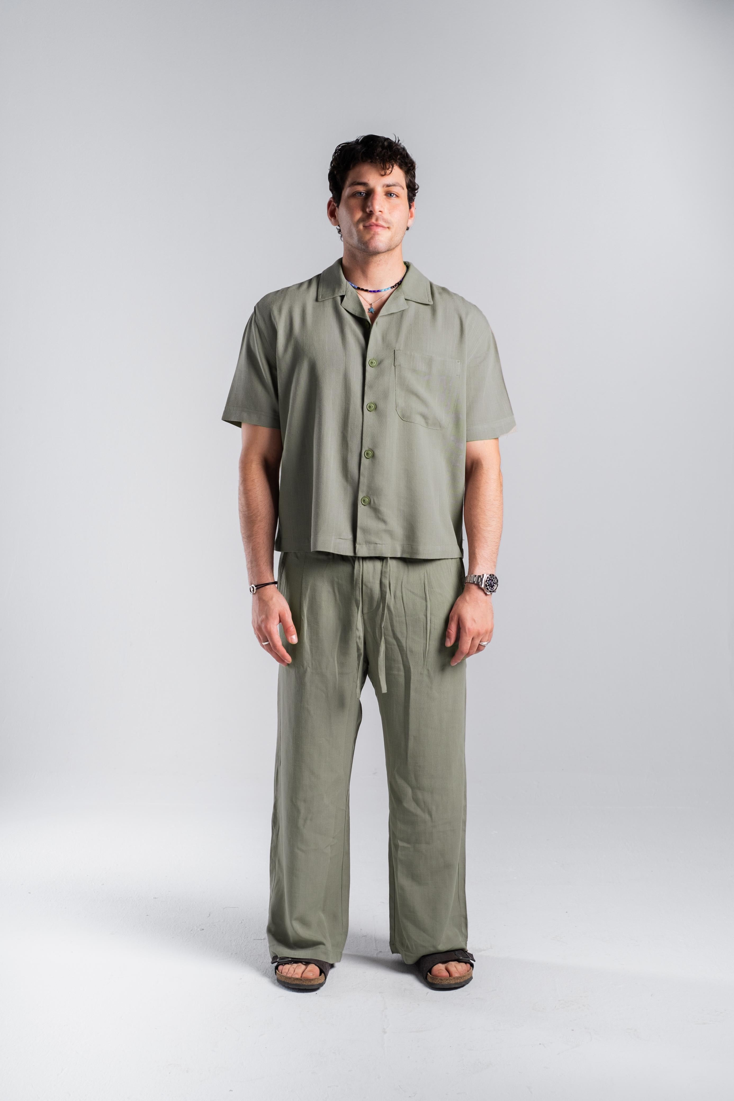 Olive Linen Boxy Shirt
