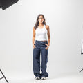 Women Low Rise Baggy Jeans - Raw Denim