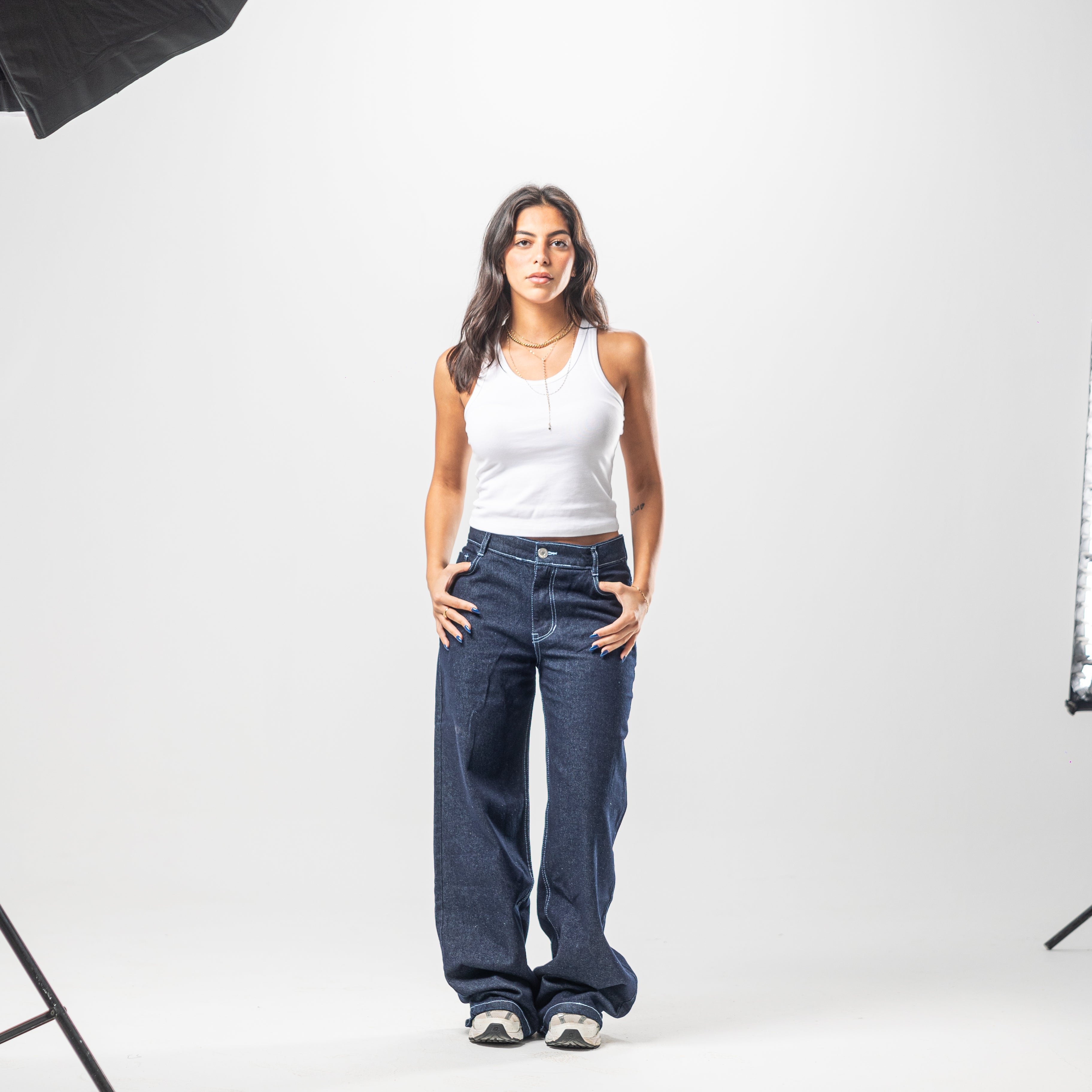 Women Low Rise Baggy Jeans - Raw Denim