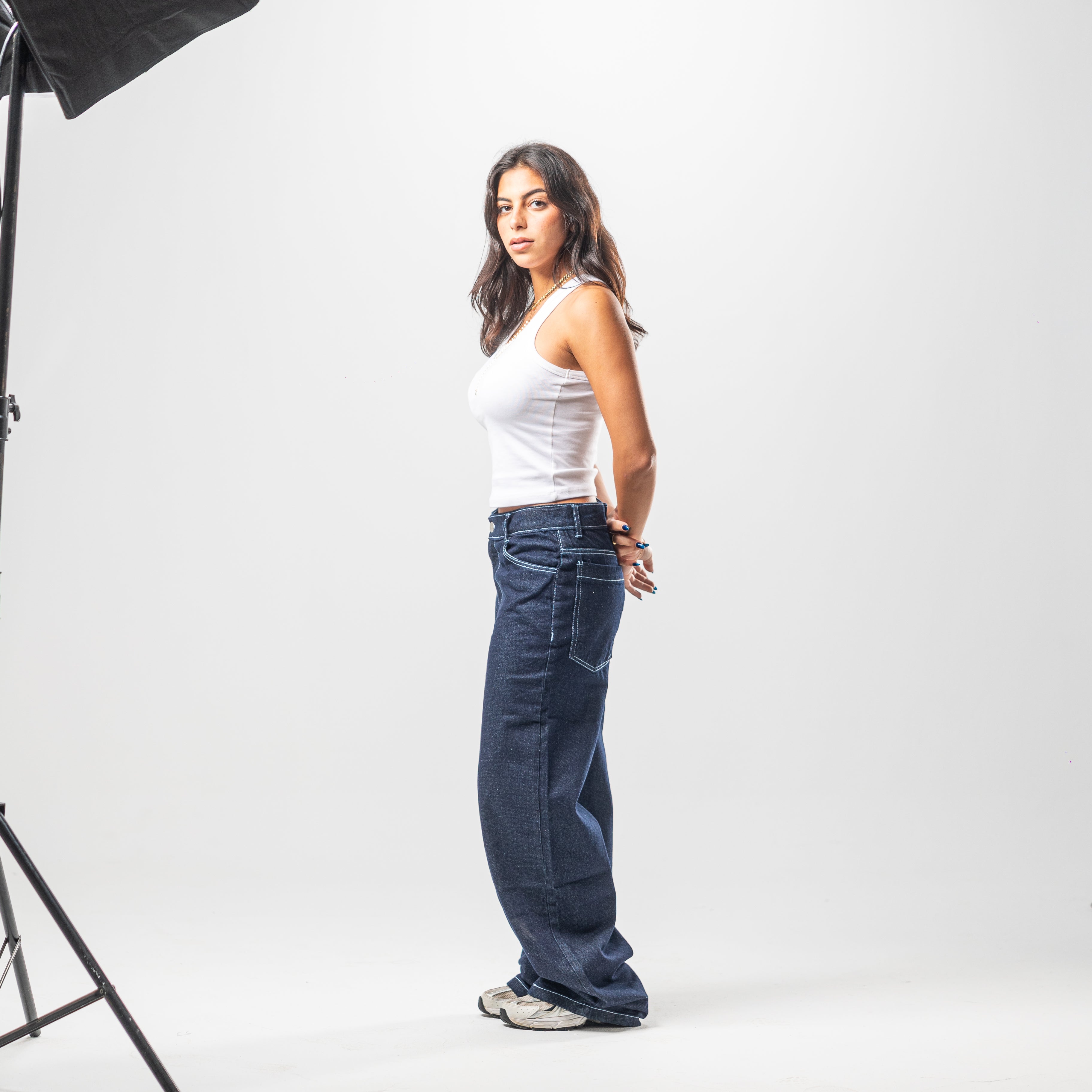 Women Low Rise Baggy Jeans - Raw Denim