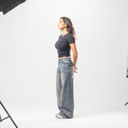 Women Low Rise Baggy Jeans - Stone Wash