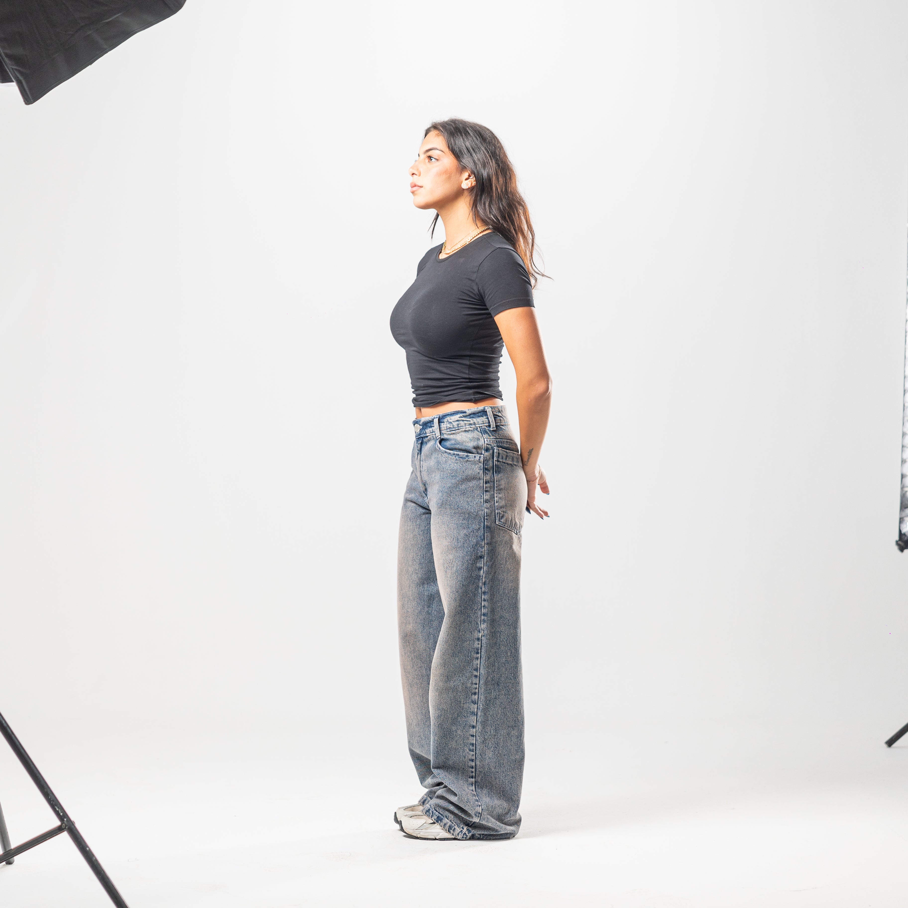 Women Low Rise Baggy Jeans - Stone Wash