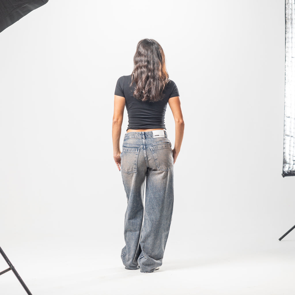 Women Low Rise Baggy Jeans - Stone Wash