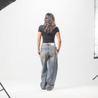 Women Low Rise Baggy Jeans - Stone Wash