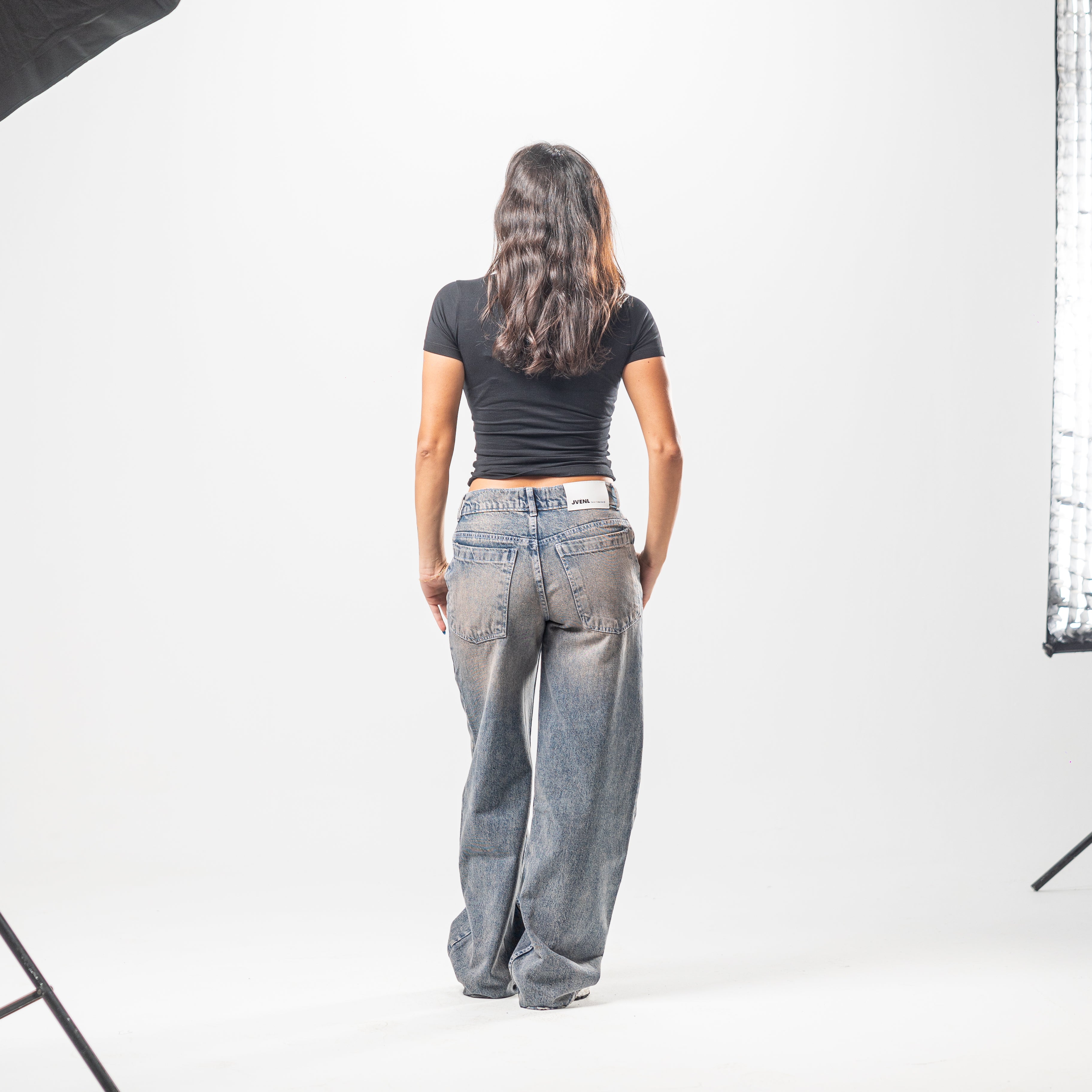 Women Low Rise Baggy Jeans - Stone Wash
