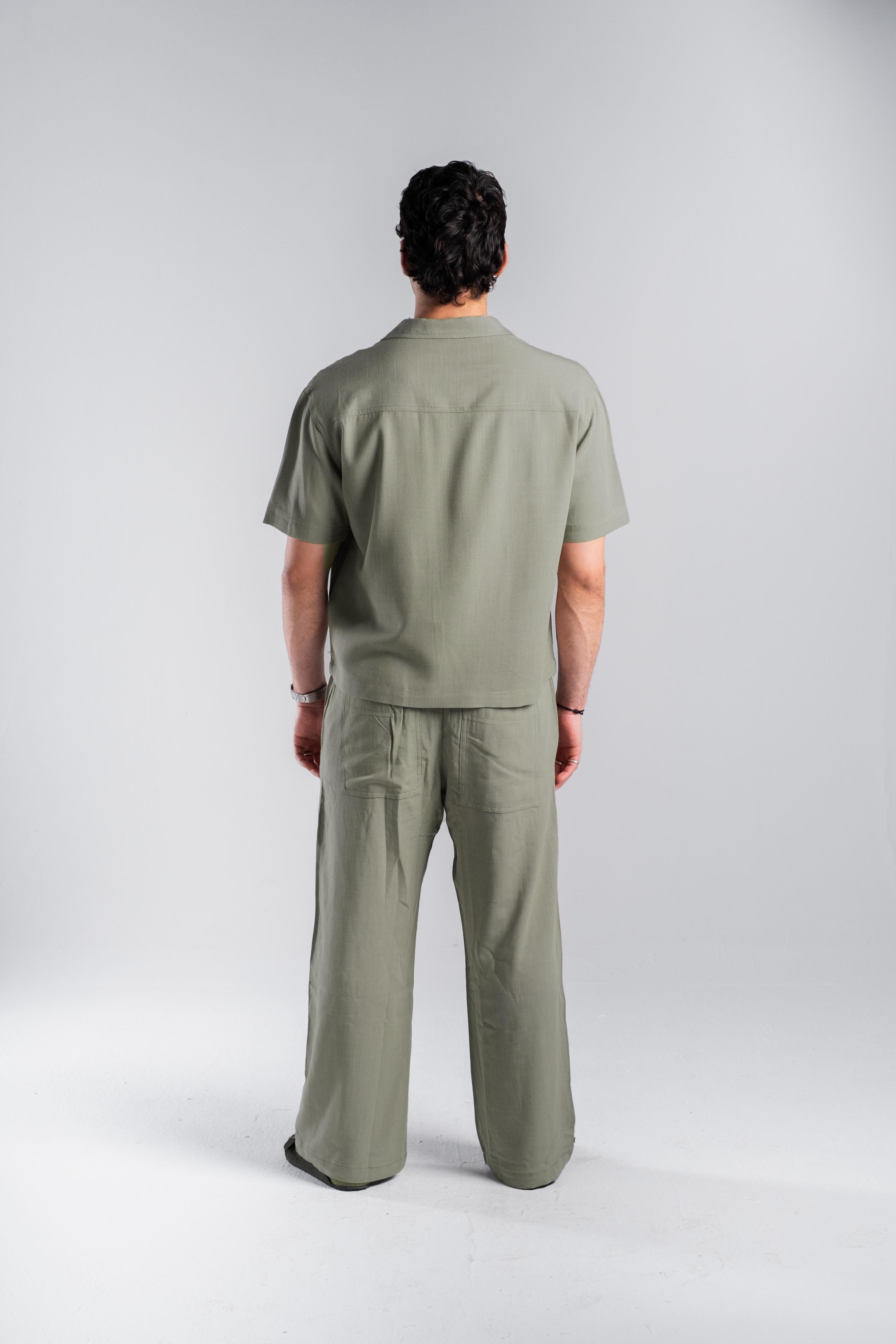 Olive Linen Boxy Shirt
