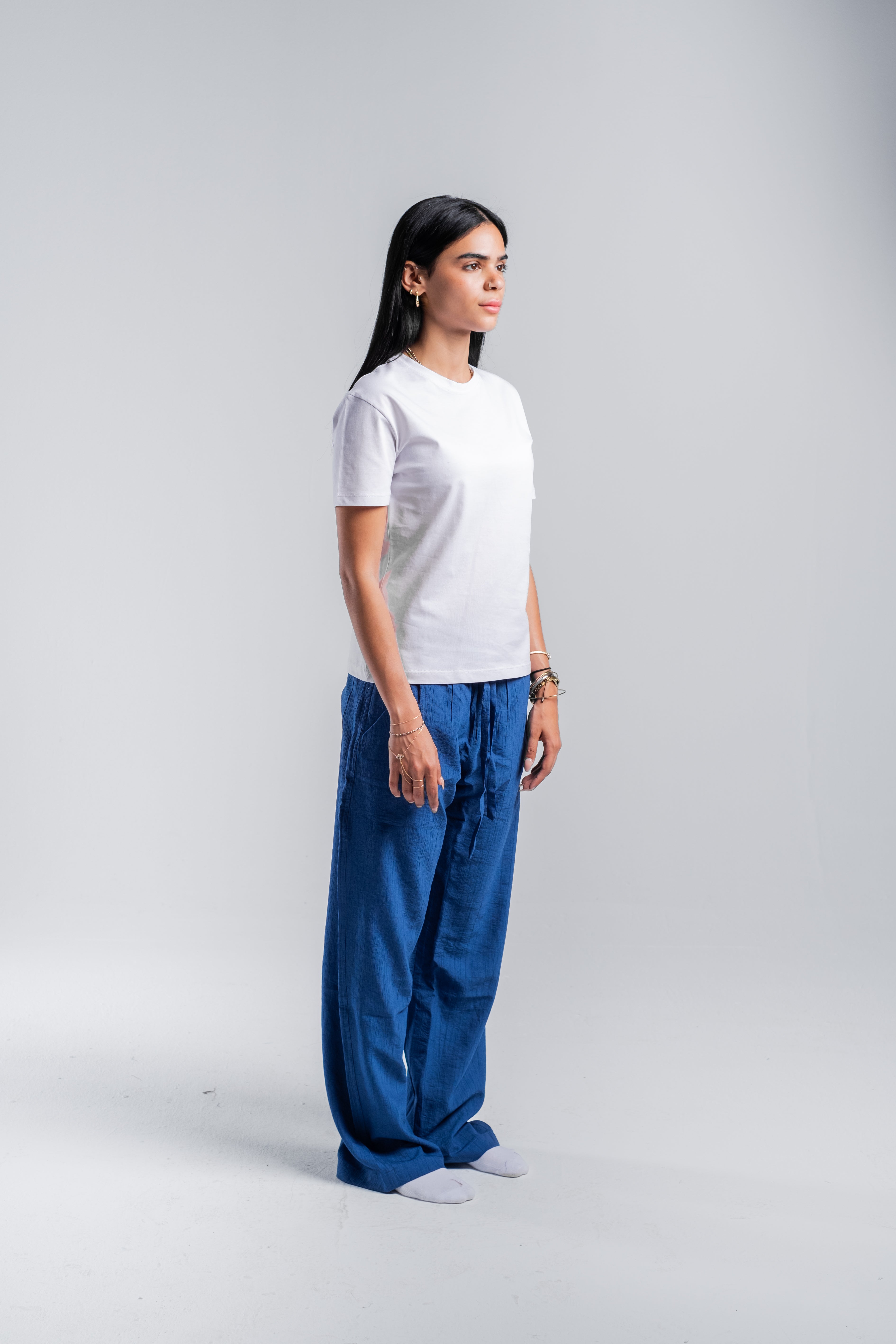 Women Crinkle Trousers in Blue