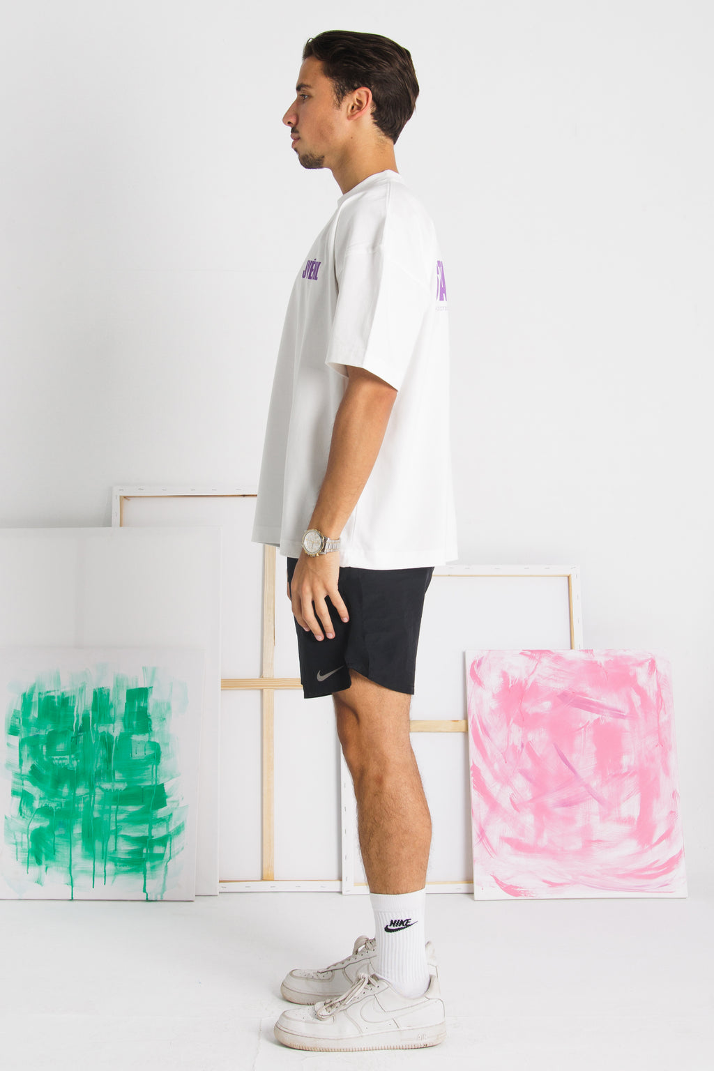 White-Electric Purple Oversized tshirt