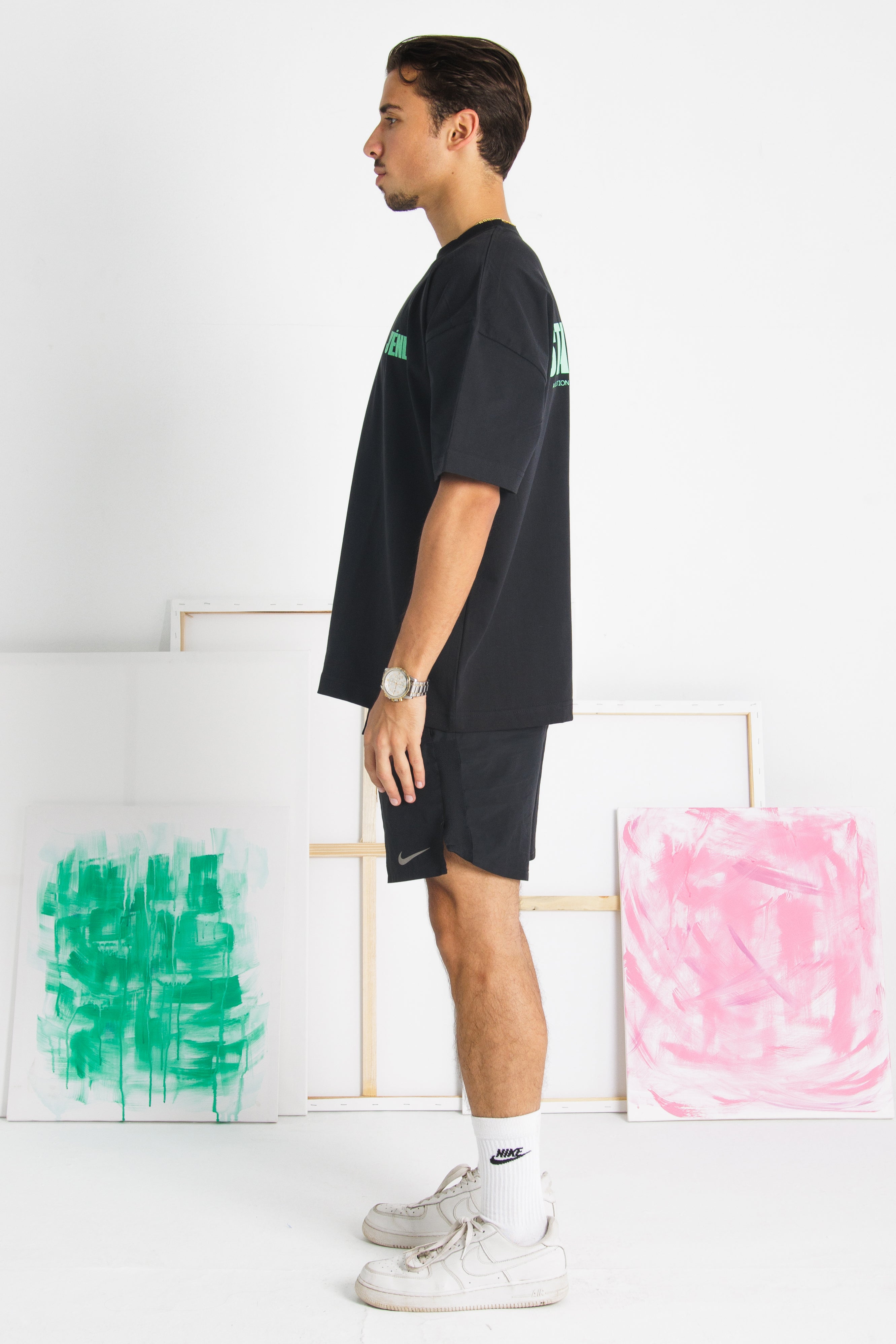 Black-Clarity Green Oversized tshirt
