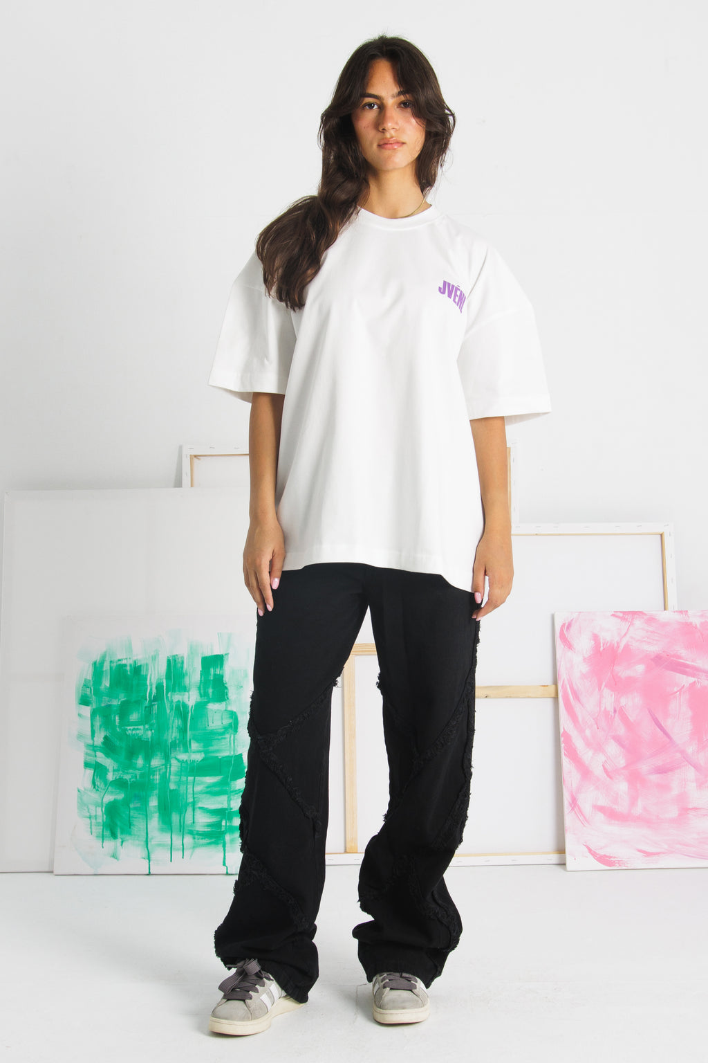 White-Electric Purple Oversized tshirt