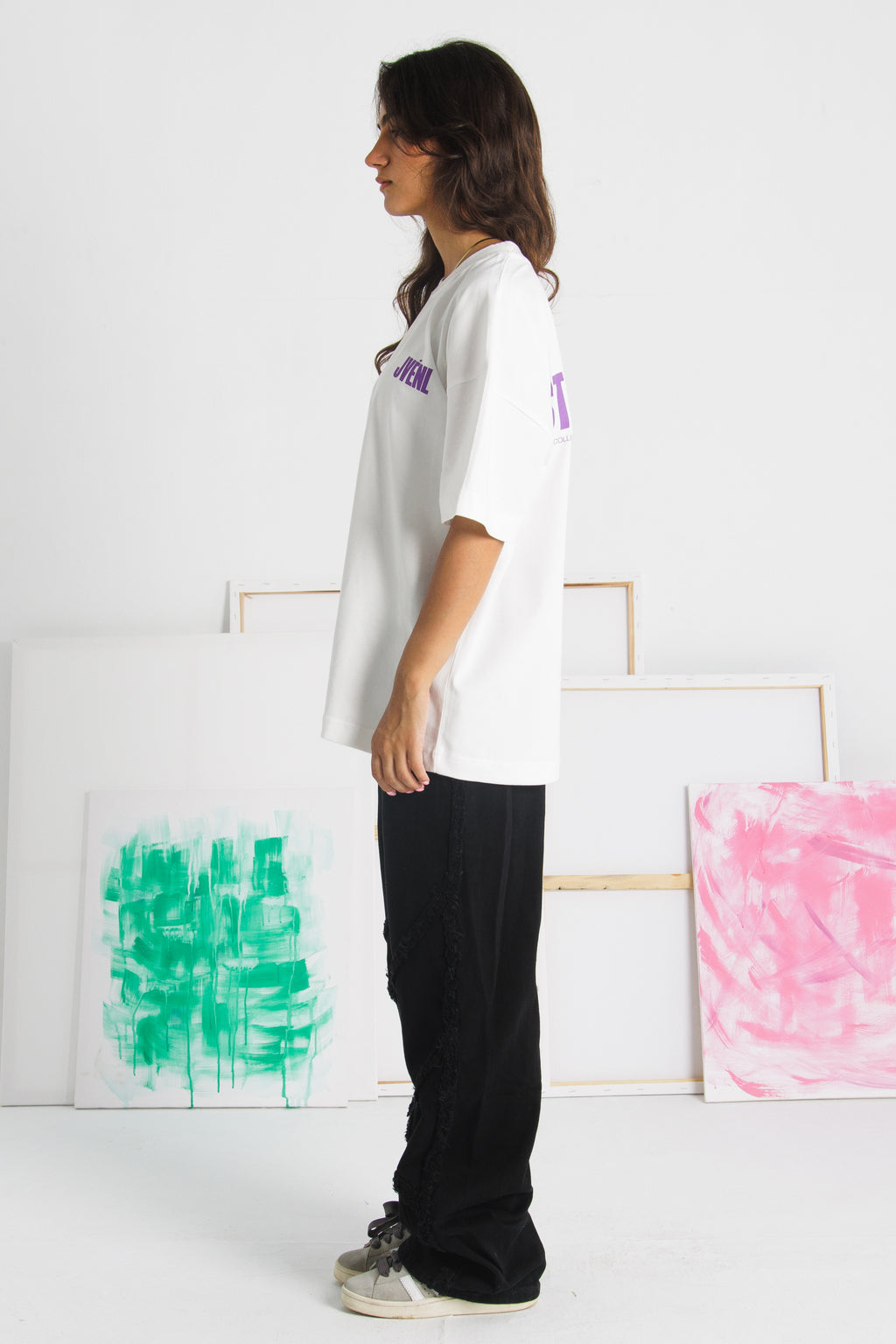 White-Electric Purple Oversized tshirt