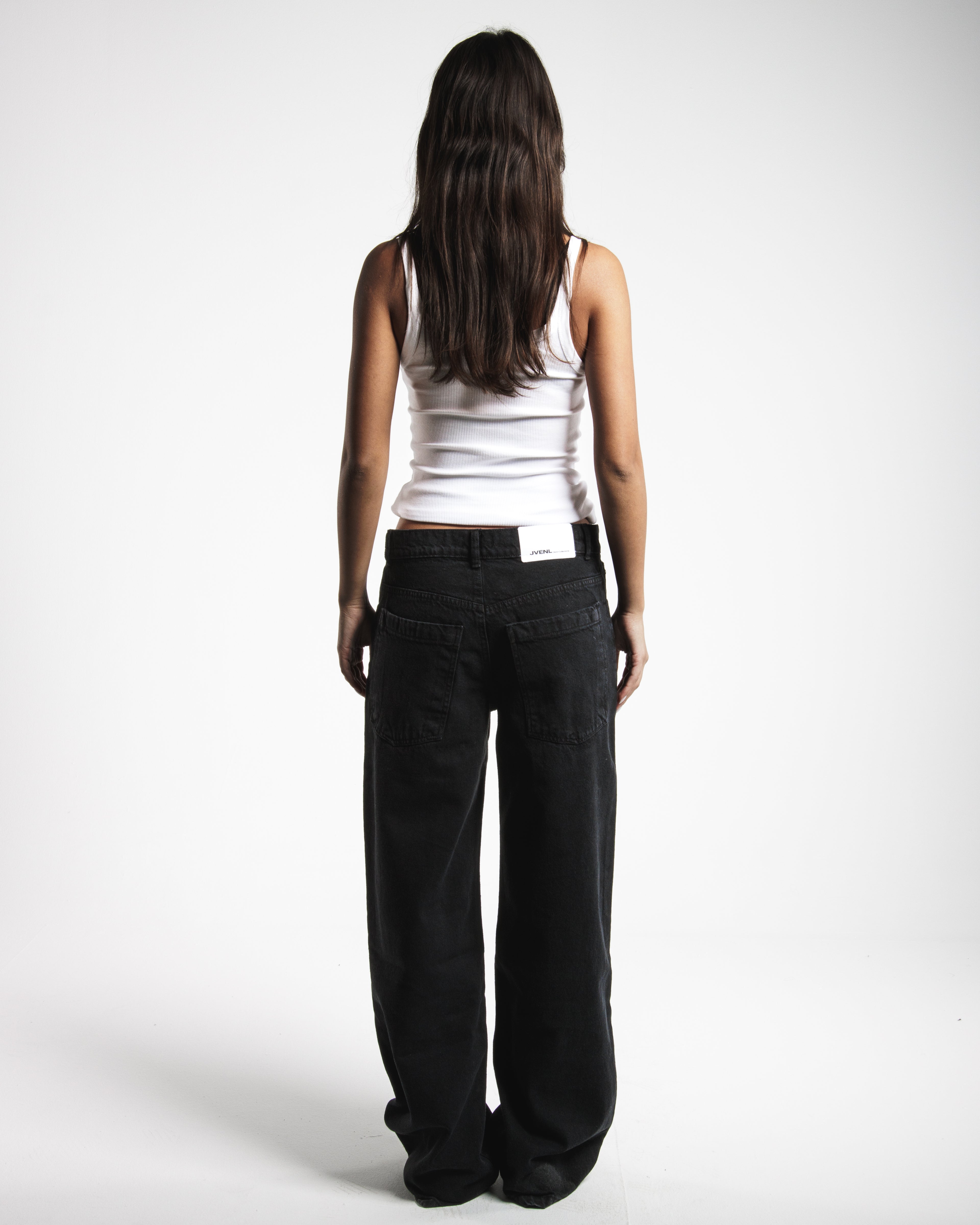 Women Low Rise Baggy Jeans - Solid Black