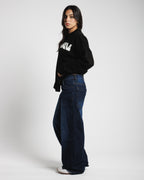 Women Low Rise Baggy Jeans - Vintage Dark Blue