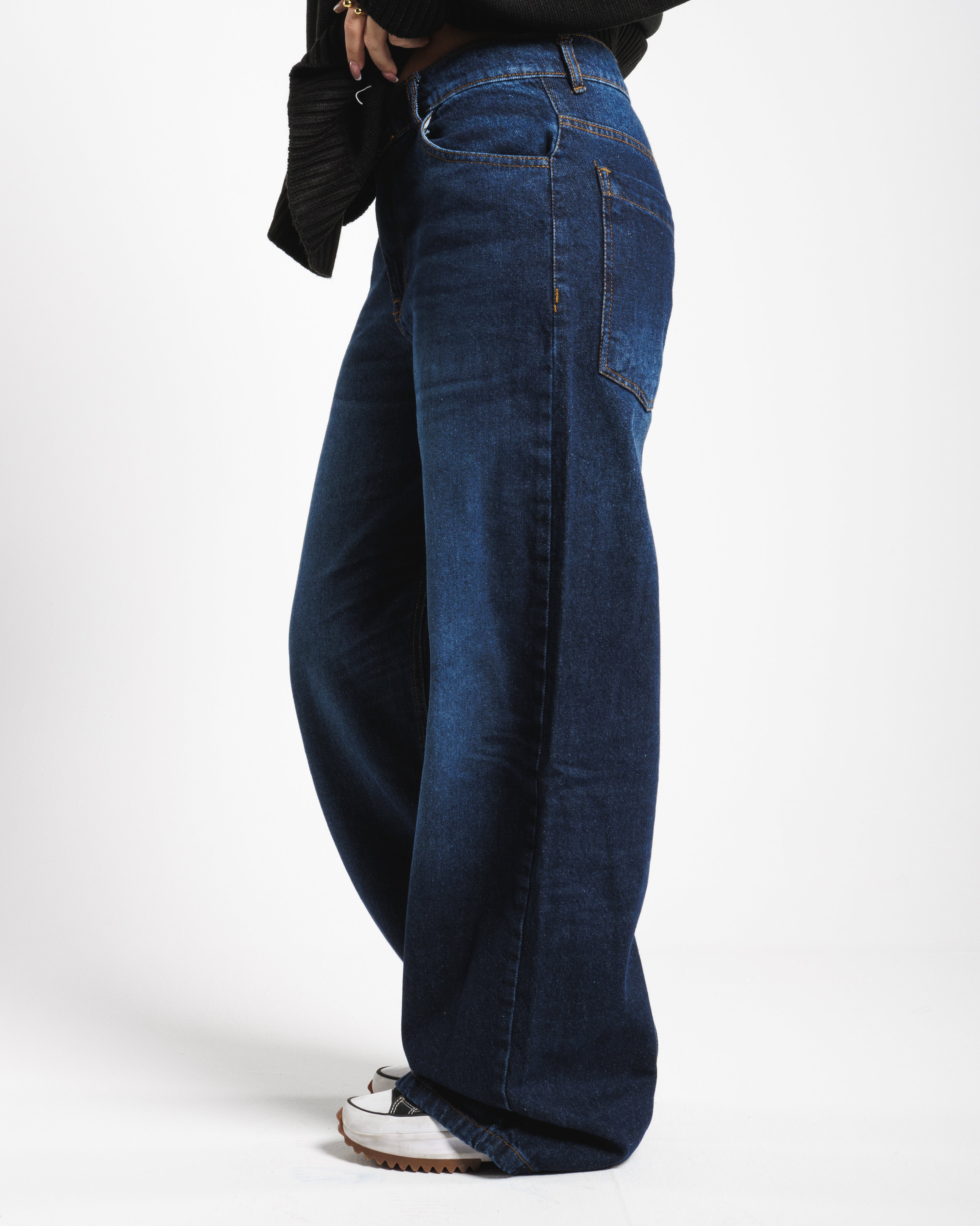 Women Low Rise Baggy Jeans - Vintage Dark Blue