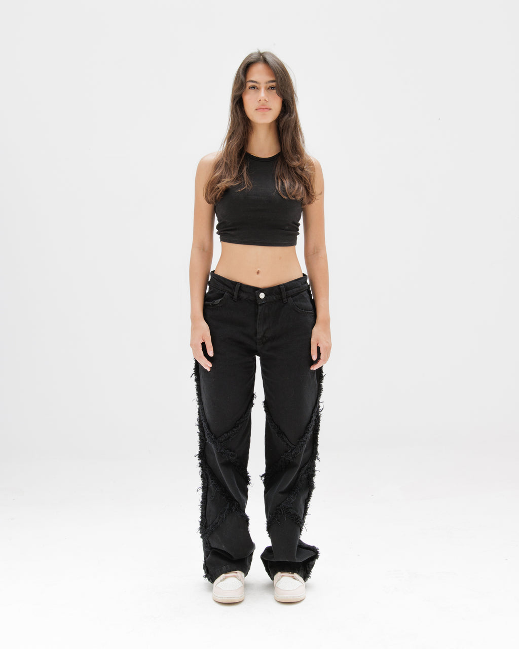 Women Ruffled Black Denim