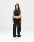 Women Ruffled Black Denim
