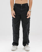 Men Ruffled Black Denim
