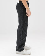 Men Ruffled Black Denim
