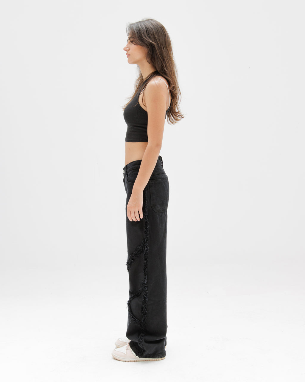 Women Ruffled Black Denim
