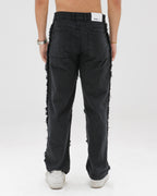 Men Ruffled Black Denim