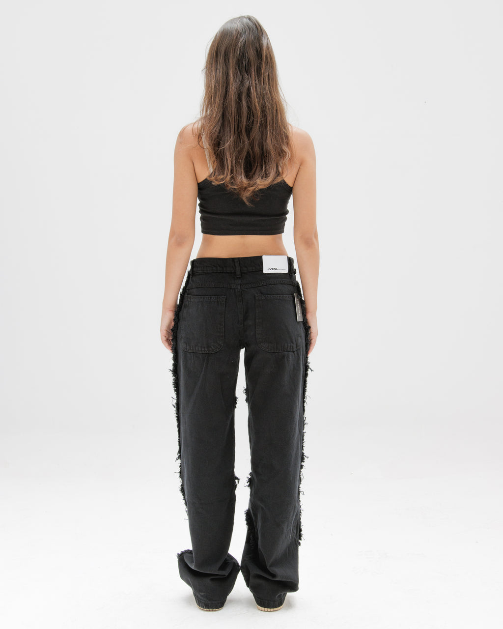 Women Ruffled Black Denim