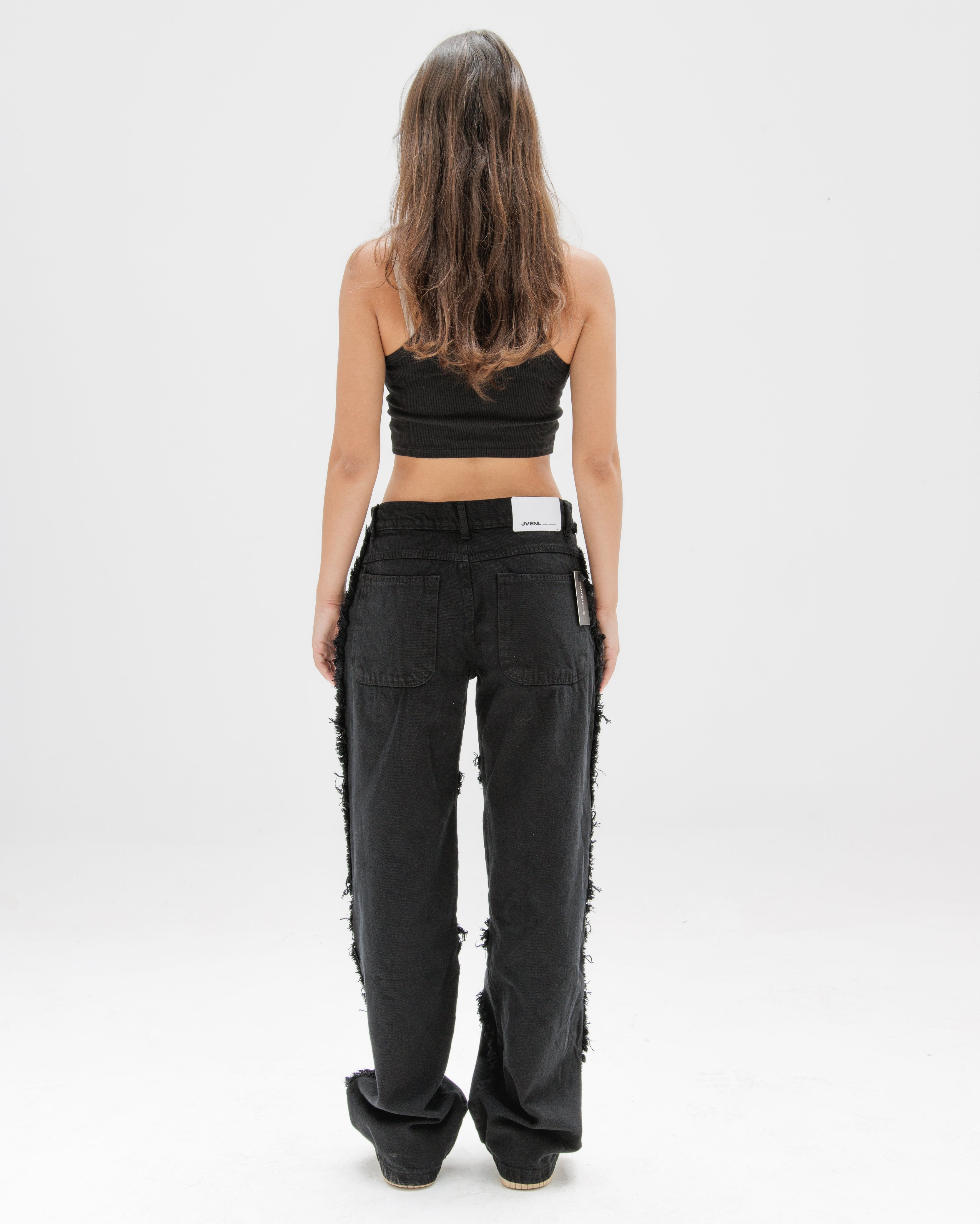 Women Ruffled Black Denim