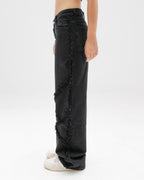 Women Ruffled Black Denim