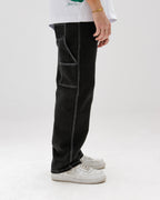 Men Black Stitched Carpenter Jeans
