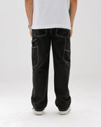 Men Black Stitched Carpenter Jeans