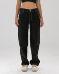 Women Black Stitched Carpenter Jeans