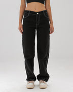 Women Black Stitched Carpenter Jeans