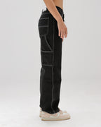 Women Black Stitched Carpenter Jeans