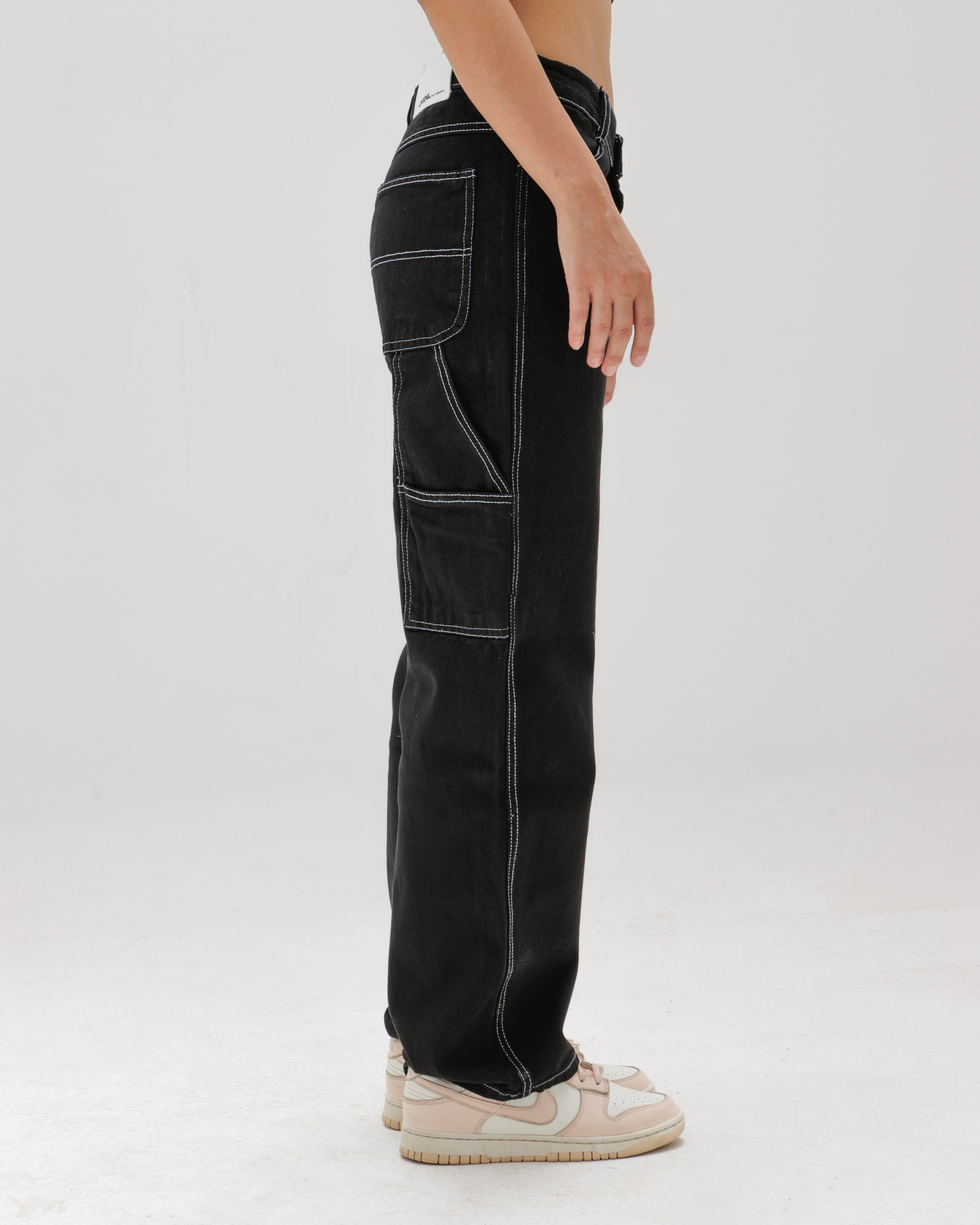 Women Black Stitched Carpenter Jeans