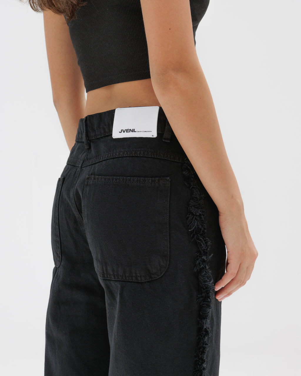 Women Ruffled Black Denim