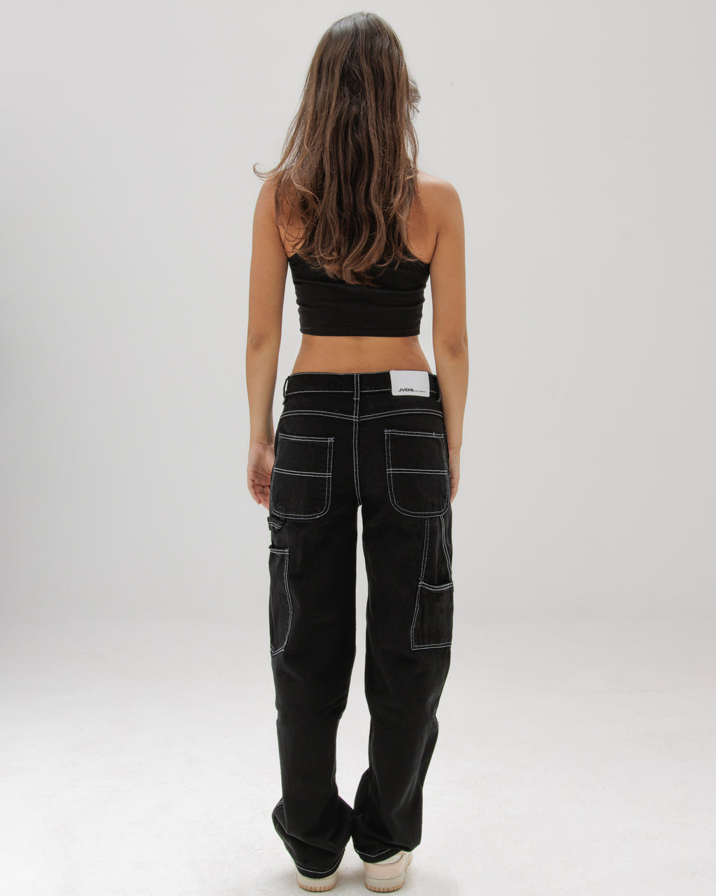 Women Black Stitched Carpenter Jeans