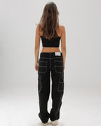 Women Black Stitched Carpenter Jeans