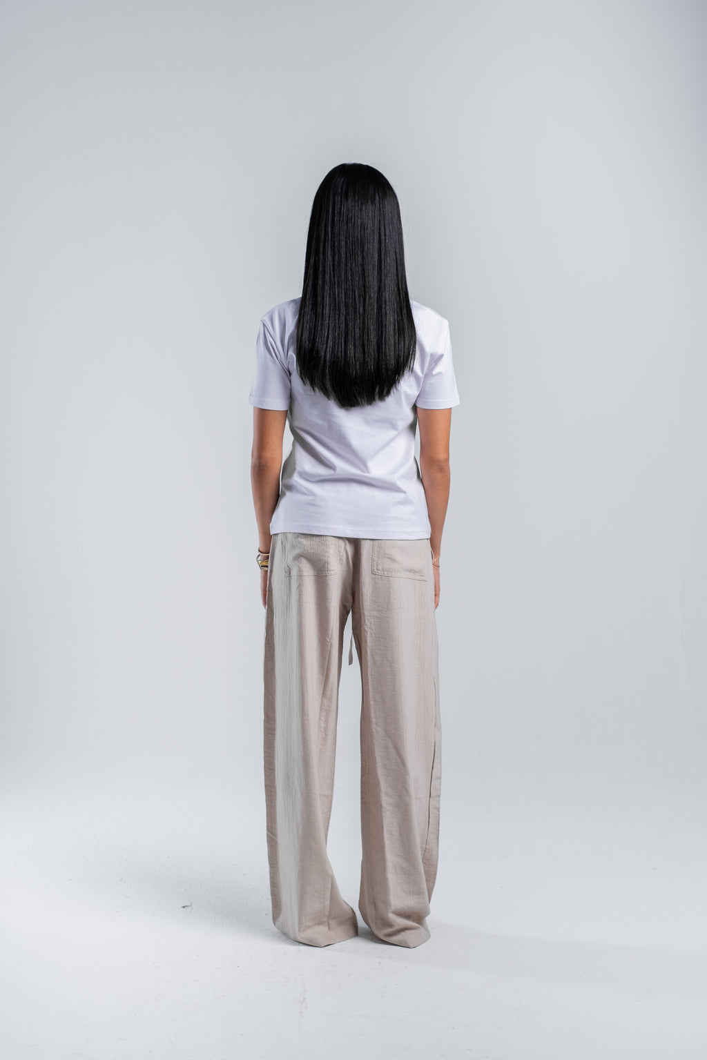 Women Crinkle Trousers in Beige