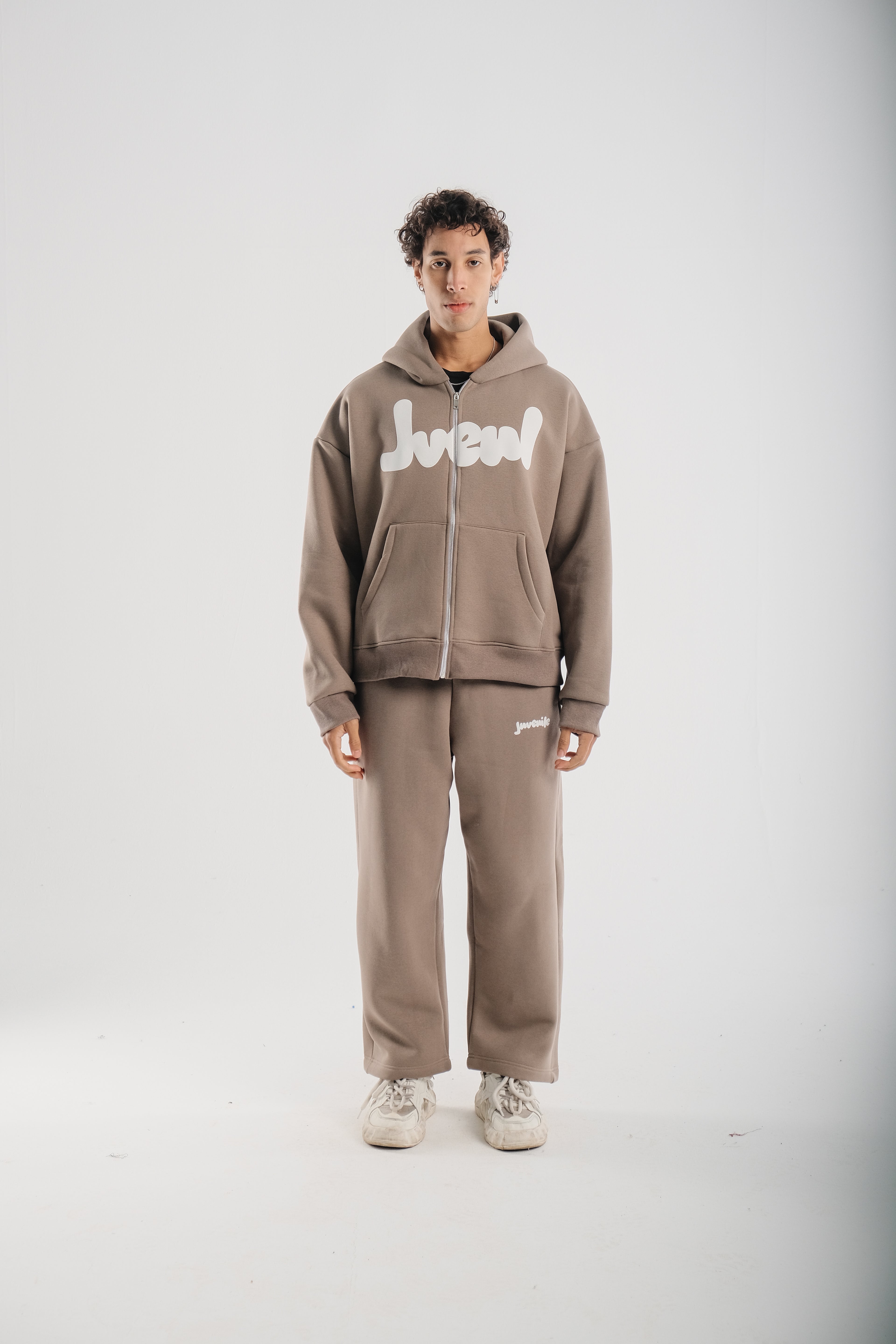 Pale Olive JVENL zipped hoodie