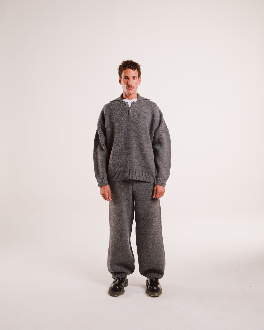 Heavy Knit Polo in Latte Grain