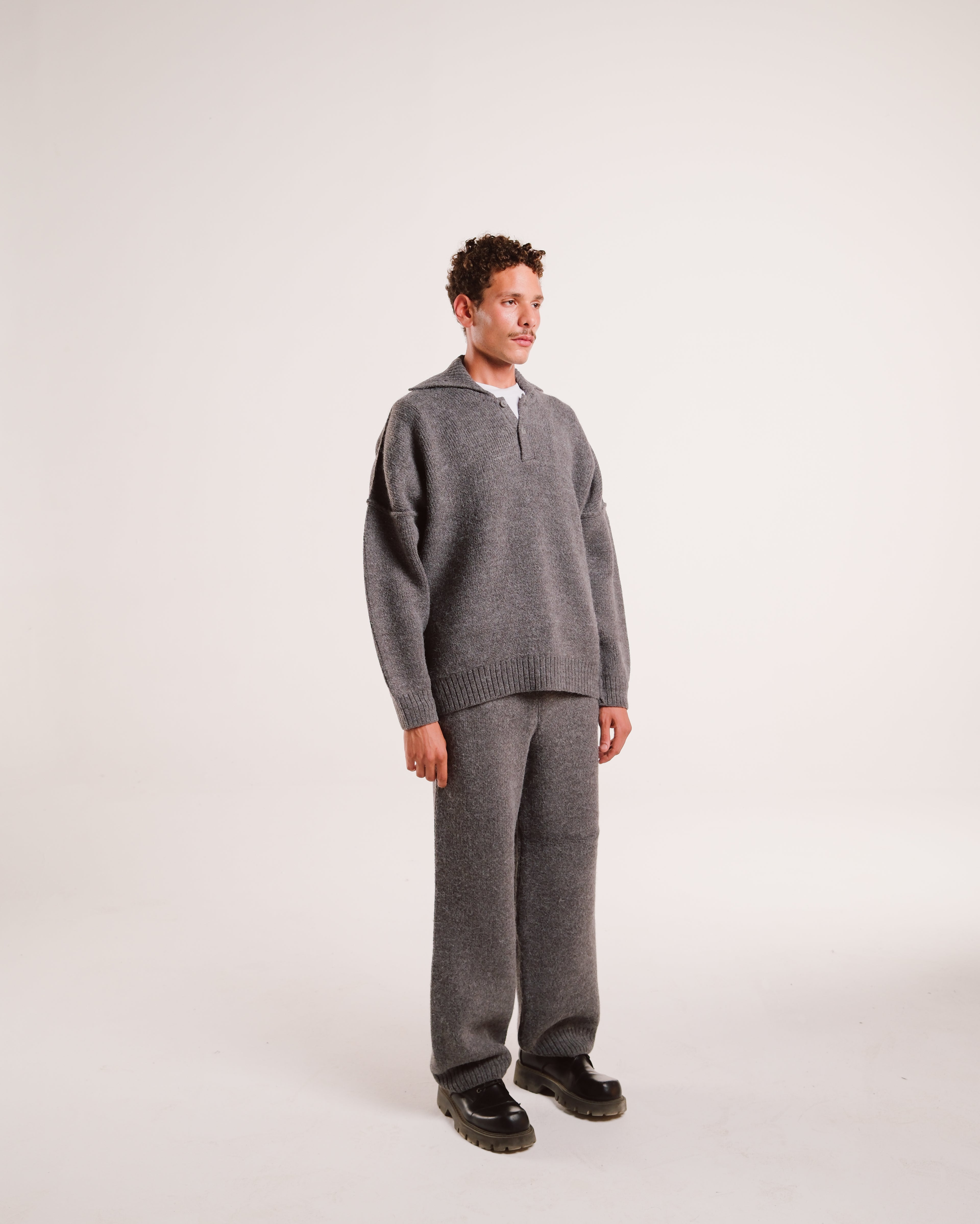 Heavy Knit Polo in Latte Grain
