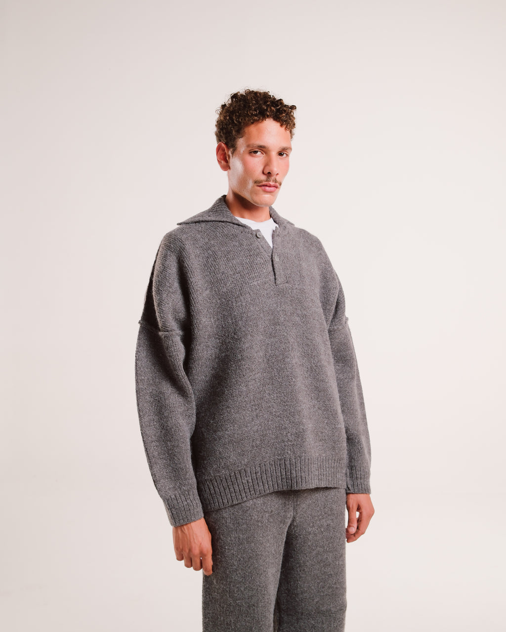 Heavy Knit Polo in Latte Grain