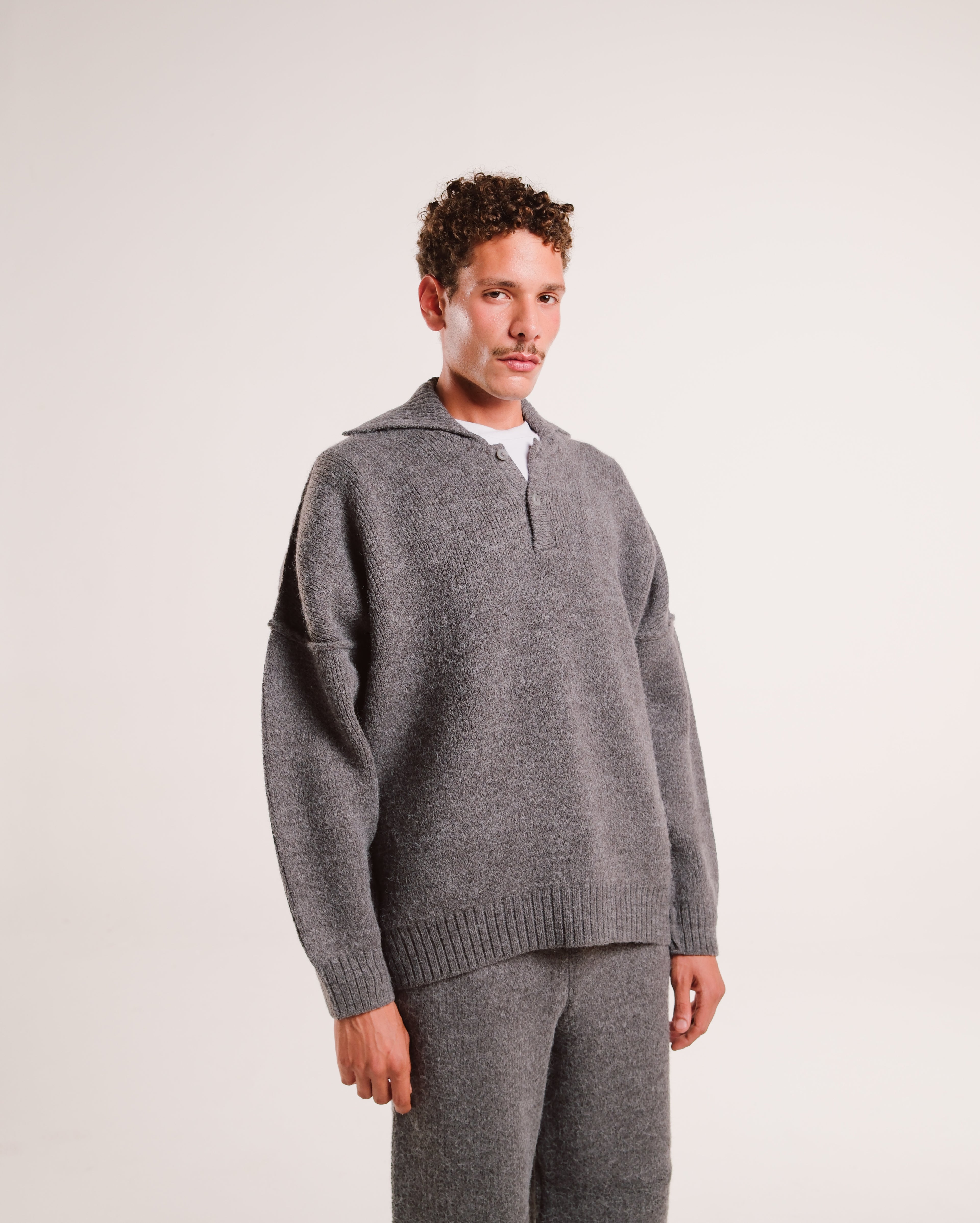 Heavy Knit Polo in Latte Grain