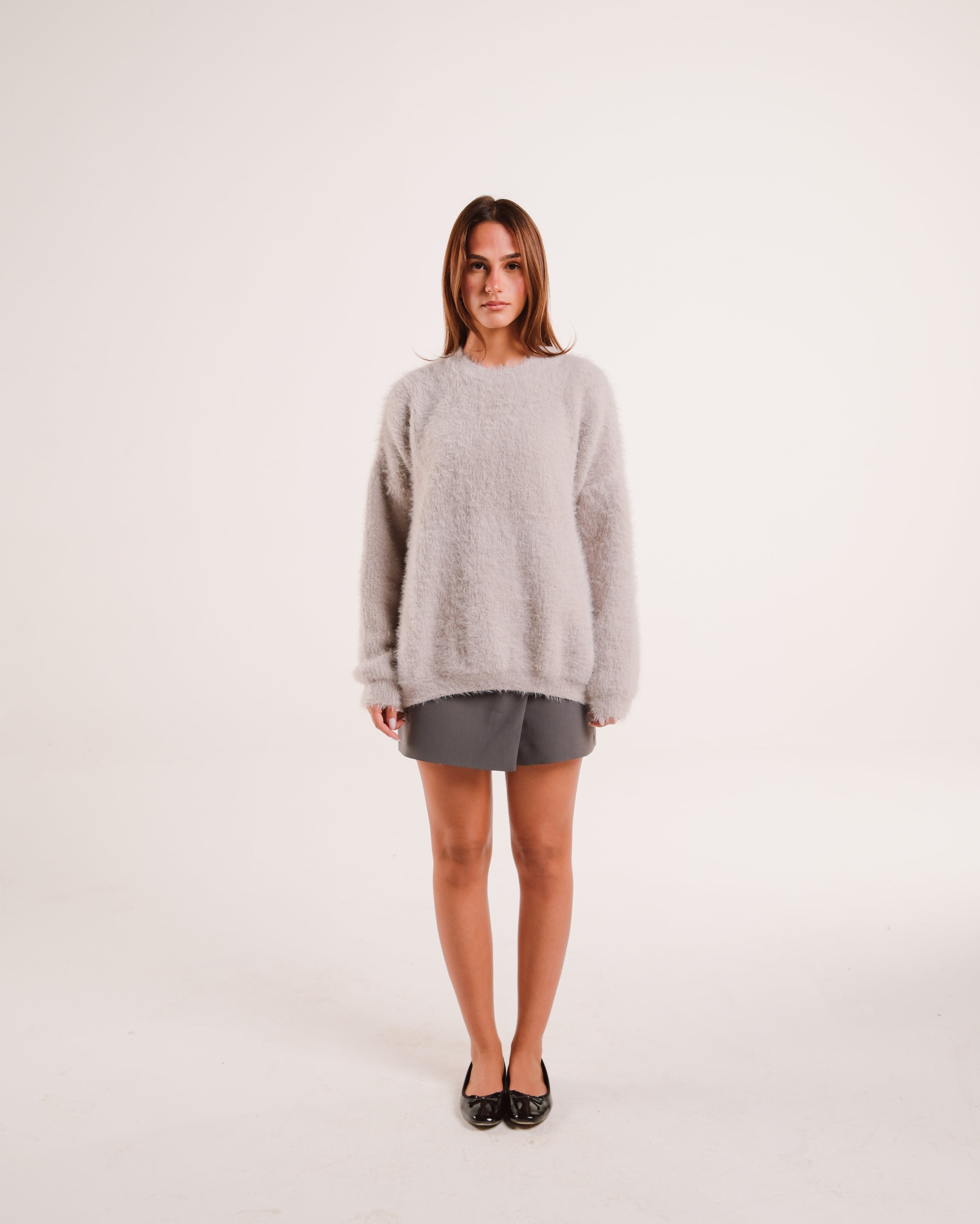 Mohair Knit Sweater in Light Gray